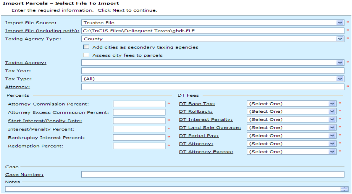 Import Filing Import Parcels